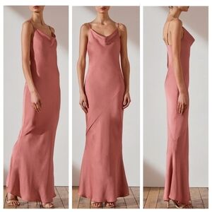 SHONA JOY Rose Luxe Bias Cowl Neck Slip Satin Maxi Gown Dress